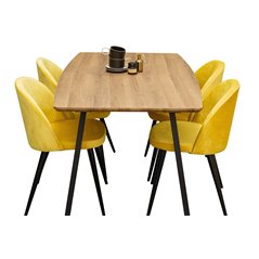 Inca Dining Table - 160/200*85*H75 - Oak / Black, Velvet Dining Chair - Yellow / Black_6
