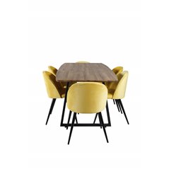 Inca Dining Table - 160/200*85*H75 - Oak / Black, Velvet Dining Chair - Yellow / Black_6