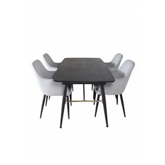 Gold Extention table - 180/220*85*H76 Black Veneer - Black legs - Brass details, Comfort Dining Chair - Grey / Black _4