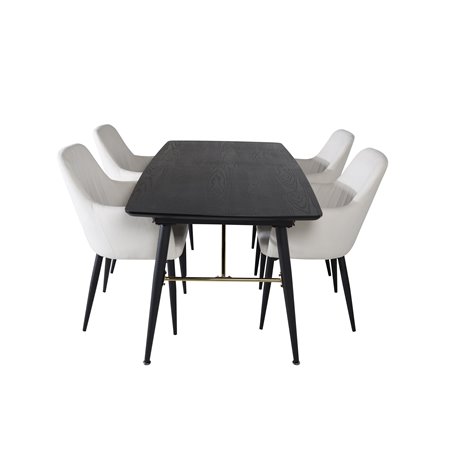 Gold Extention table - 180/220*85*H76 Black Veneer - Black legs - Brass details, Comfort Dining Chair - Beige / Black_4