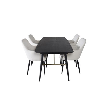 Gold Extention table - 180/220*85*H76 Black Veneer - Black legs - Brass details, Comfort Dining Chair - Beige / Black_4