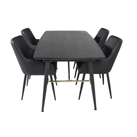 Gold Extention table - 180/220*85*H76 Black Veneer - Black legs - Brass details, Comfort Dining Chair - Black / Black_4