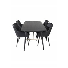 Gold Extention table - 180/220*85*H76 Black Veneer - Black legs - Brass details, Comfort Dining Chair - Black / Black_4