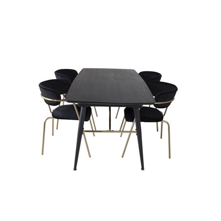 Gold Extention table - 180/220*85*H76 Black Veneer - Black legs - Brass details, Arrow armchair - Brass Legs - Black Velvet_4