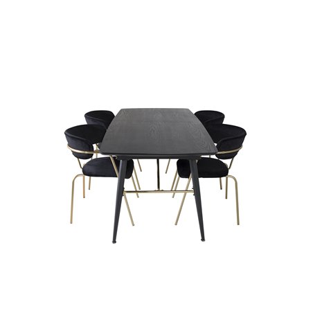 Gold Extention table - 180/220*85*H76 Black Veneer - Black legs - Brass details, Arrow armchair - Brass Legs - Black Velvet_4