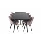 Gold Extention table - 180/220*85*H76 Black Veneer - Black legs - Brass details, Velvet Dining Chair Corduroy - Pink / Black_6