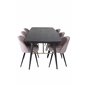 Gold Extention table - 180/220*85*H76 Black Veneer - Black legs - Brass details, Velvet Dining Chair Corduroy - Pink / Black_6