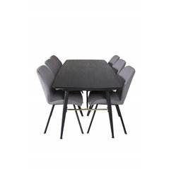 Gold Extention table - 180/220*85*H76 Black Veneer - Black legs - Brass details, Gemma Dining Chair - Black Legs - Grey Fabric_6