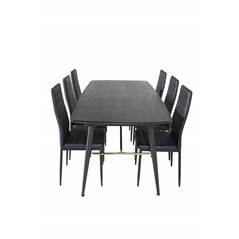 Gold Extention table - 180/220*85*H76 Black Veneer - Black legs - Brass details, Slim High Back Dining Chair - Black Legs - Blac