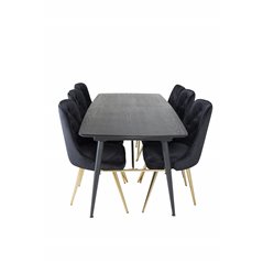 Gold Extention table - 180/220*85*H76 Black Veneer - Black legs - Brass details, Velvet Deluxe Dining Chair - Black / Brass_6