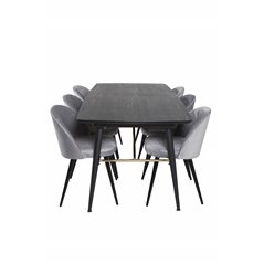 Gold Extention table - 180/220*85*H76 Black Veneer - Black legs - Brass details, Velvet Dining Chair - Light Grey / Black_6