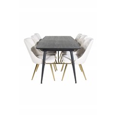 Gold Extention table - 180/220*85*H76 Black Veneer - Black legs - Brass details, Velvet Deluxe Dining Chair - Beige / Brass_6