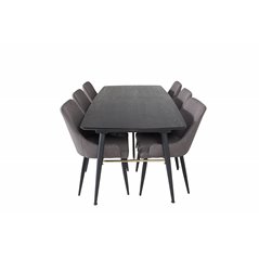 Gold Extention table - 180/220*85*H76 Black Veneer - Black legs - Brass details, Plaza Dining Chair - Dark Grey / Black_6