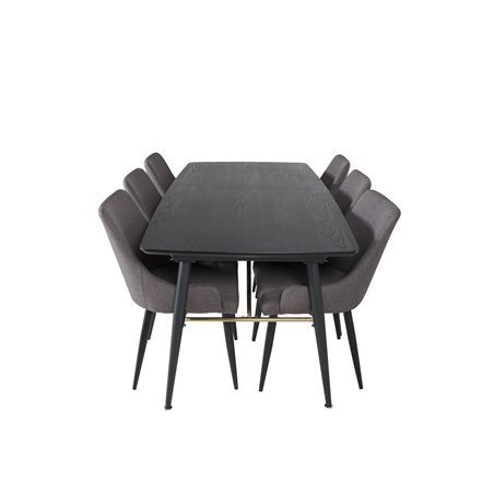 Gold Extention table - 180/220*85*H76 Black Veneer - Black legs - Brass details, Plaza Dining Chair - Dark Grey / Black_6
