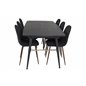 Gold Extention table - 180/220*85*H76 Black Veneer - Black legs - Brass details, Polar Dining Chair - Walnut Legs - Black Fabric