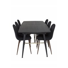 Gold Extention table - 180/220*85*H76 Black Veneer - Black legs - Brass details, Polar Dining Chair - Walnut Legs - Black Fabric