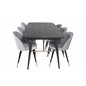 Gold Extention table - 180/220*85*H76 Black Veneer - Black legs - Brass details, Velvet Dining Chair Brass - Light Grey / Black_