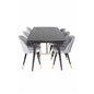 Gold Extention table - 180/220*85*H76 Black Veneer - Black legs - Brass details, Velvet Dining Chair Brass - Light Grey / Black_