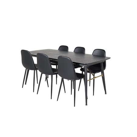 Gold Extention table - 180/220*85*H76 Black Veneer - Black legs - Brass details, Polar Dining Chair - Black / Black_6