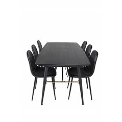 Gold Extention table - 180/220*85*H76 Black Veneer - Black legs - Brass details, Polar Dining Chair - Black / Black_6