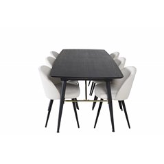 Gold Extention table - 180/220*85*H76 Black Veneer - Black legs - Brass details, Velvet Dining Chair Corduroy - Beige / Black_6
