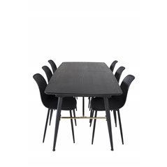 Gold Extention table - 180/220*85*H76 Black Veneer - Black legs - Brass details, Polar Plastic Dining Chair - Black Legs / Black