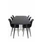 Gold Extention table - 180/220*85*H76 Black Veneer - Black legs - Brass details, Polar Plastic Dining Chair - Black Legs / Black