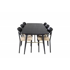 Gold Extention table - 180/220*85*H76 Black Veneer - Black legs - Brass details, Polly Dining Chair - Nature / Black_6