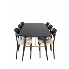 Gold Extention table - 180/220*85*H76 Black Veneer - Black legs - Brass details, Polly Dining Chair - Nature / Black_6