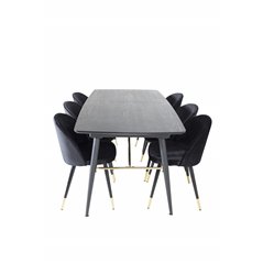 Gold Extention table - 180/220*85*H76 Black Veneer - Black legs - Brass details, Velvet Dining Chair Brass - Black / Black_6