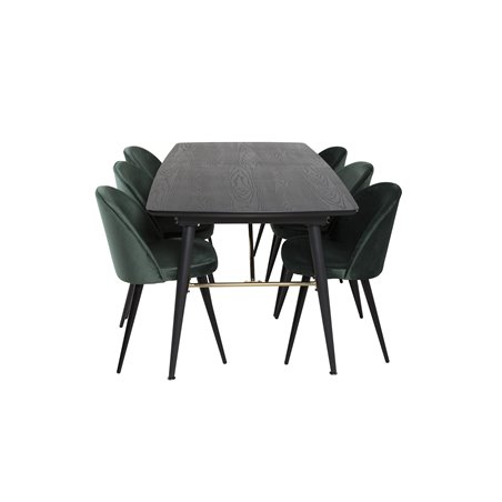 Gold Extention table - 180/220*85*H76 Black Veneer - Black legs - Brass details, Velvet Dining Chair - Green / Black_6