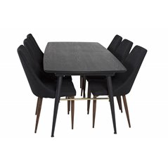 Gold Extention table - 180/220*85*H76 Black Veneer - Black legs - Brass details, Leone Dining Chair - Walnut legs - Black Fabric