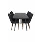 Gold Extention table - 180/220*85*H76 Black Veneer - Black legs - Brass details, Leone Dining Chair - Walnut legs - Black Fabric