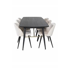 Gold Extention table - 180/220*85*H76 Black Veneer - Black legs - Brass details, Velvet Dining Chair - Beige / Black_6