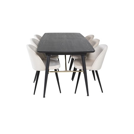 Gold Extention table - 180/220*85*H76 Black Veneer - Black legs - Brass details, Velvet Dining Chair - Beige / Black_6