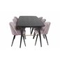 Gold Extention table - 180/220*85*H76 Black Veneer - Black legs - Brass details, Velvet Dining Chair - Pink / Black_6