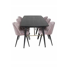 Gold Extention table - 180/220*85*H76 Black Veneer - Black legs - Brass details, Velvet Dining Chair - Pink / Black_6