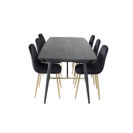 Gold Extention table - 180/220*85*H76 Black Veneer - Black legs - Brass details, Polar Dining Chair - Black / Brass_6