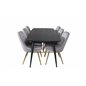 Gold Extention table - 180/220*85*H76 Black Veneer - Black legs - Brass details, Velvet Deluxe Dining Chair - Light Grey / Brass