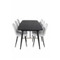 Gold Extention table - 180/220*85*H76 Black Veneer - Black legs - Brass details, Polar Fluff Dining Chair - Black Legs - White T