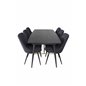 Gold Extention table - 180/220*85*H76 Black Veneer - Black legs - Brass details, Velvet Deluxe Dining Chair - Black Legs - Black