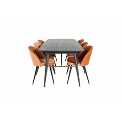 Gold Extention table - 180/220*85*H76 Black Veneer - Black legs - Brass details, Velvet Dining Chair - Orange / Black_6