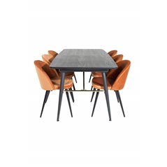 Gold Extention table - 180/220*85*H76 Black Veneer - Black legs - Brass details, Velvet Dining Chair - Orange / Black_6
