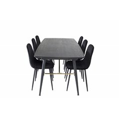 Gold Extention table - 180/220*85*H76 Black Veneer - Black legs - Brass details, Polar Diamond Dining Chair - Black Legs - Black