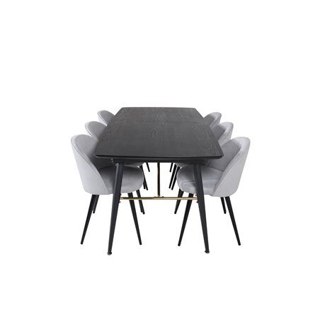 Gold Extention table - 180/220*85*H76 Black Veneer - Black legs - Brass details, Velvet Dining Chair Corduroy - Light Grey / Bla
