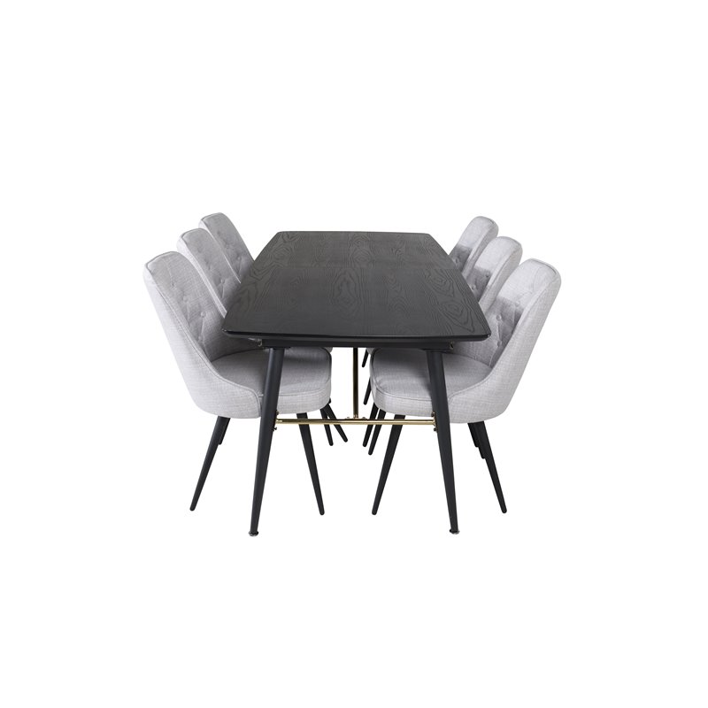 Gold Extention table - 180/220*85*H76 Black Veneer - Black legs - Brass details, Velvet Deluxe Dining Chair - Black Legs - Light