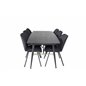 Gold Extention table - 180/220*85*H76 Black Veneer - Black legs - Brass details, Gemma Dining Chair - Black Legs - Black Fabric_