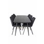 Gold Extention table - 180/220*85*H76 Black Veneer - Black legs - Brass details, Gemma Dining Chair - Black Legs - Black Fabric_