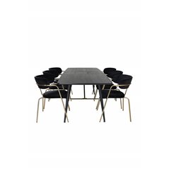 Gold Extention table - 180/220*85*H76 Black Veneer - Black legs - Brass details, Arrow armchair - Brass Legs - Black Velvet_6