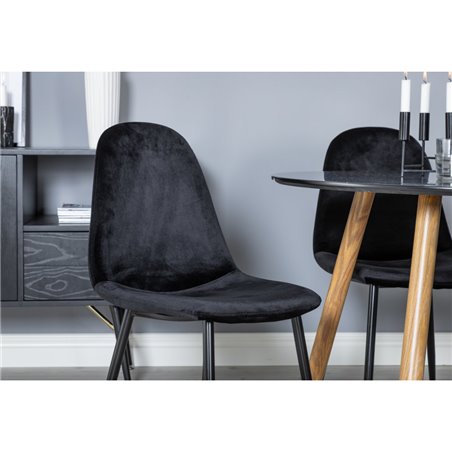 Ruokailuryhmä - Ruokapöytä Polar 180x90 cm - Valkoinen / Musta + 6 kpl Ruokapöydän tuoli Muce - Sininen Velvet / Musta